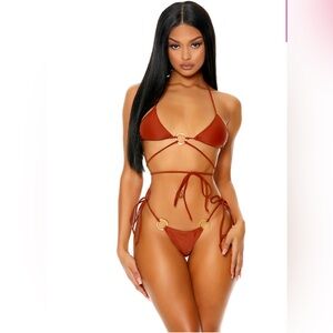 Fashion Nova Rust Strappy Bikini with Gold Accents